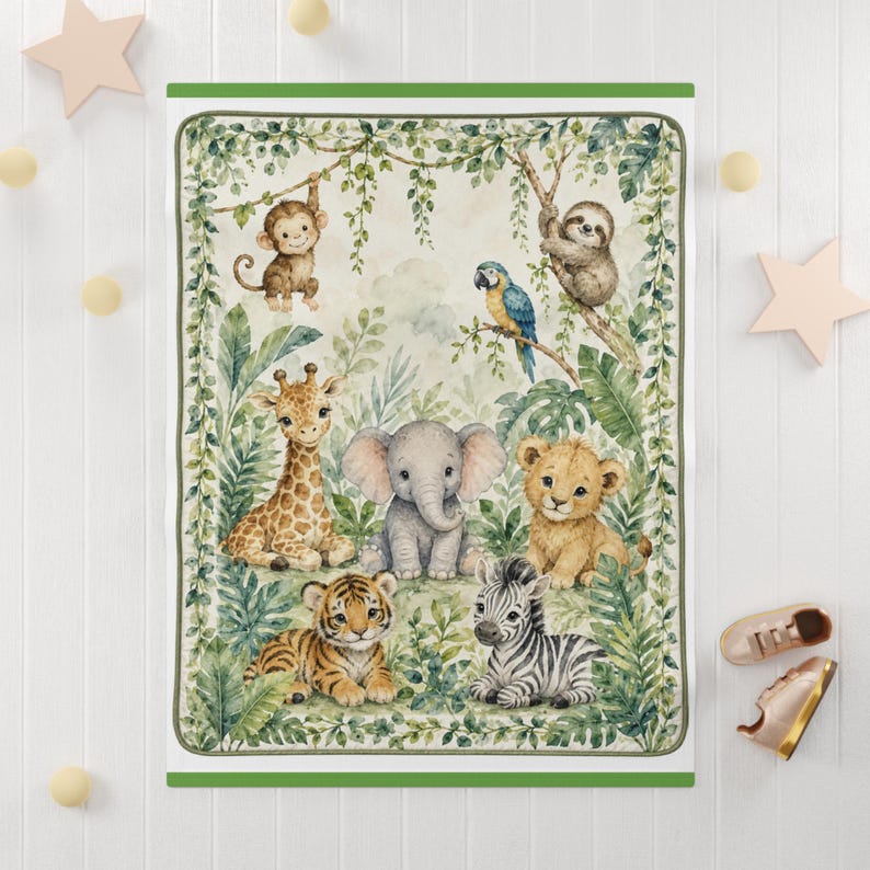 Watercolor Jungle Animals Baby Blanket | Elephant Giraffe Tiger Zebra ...