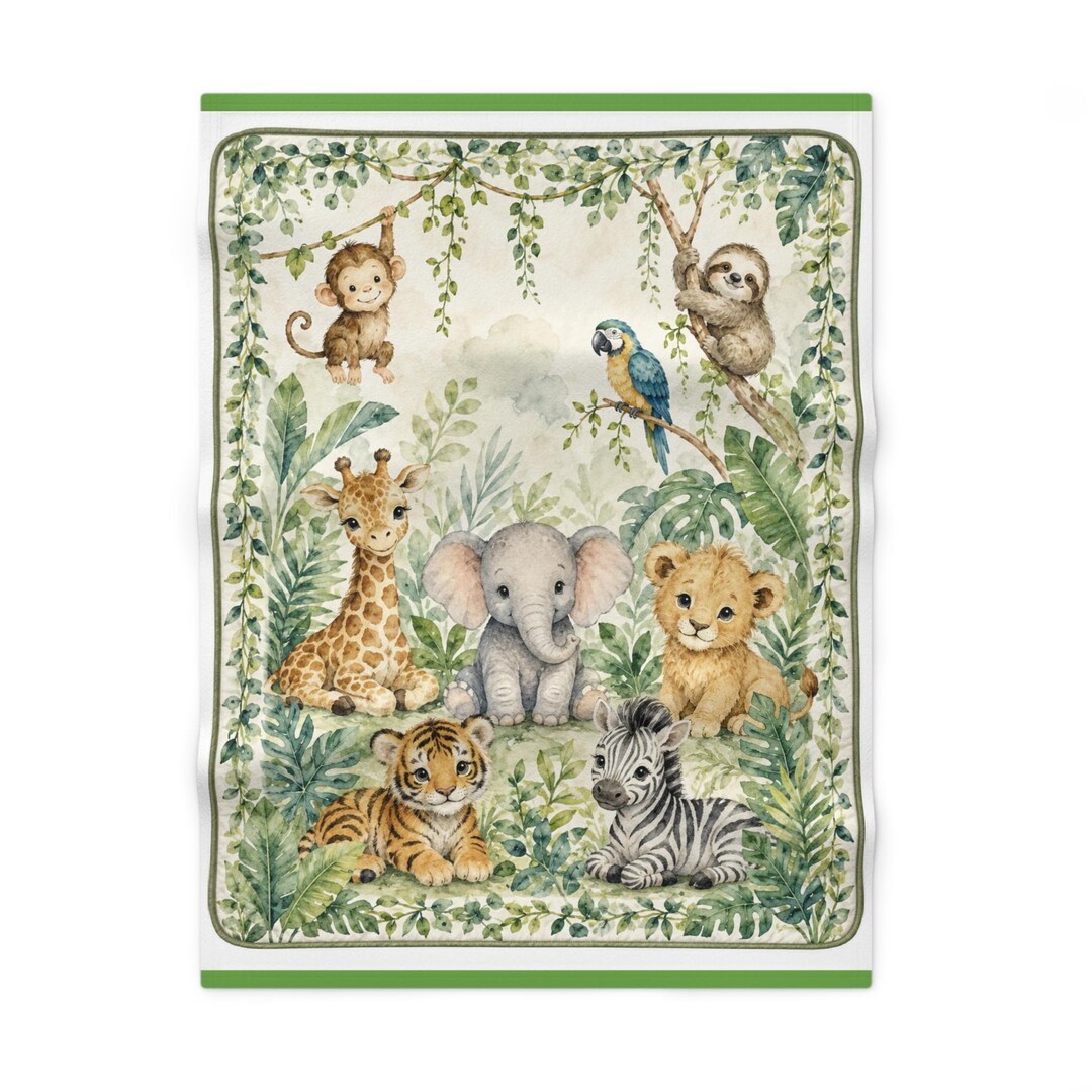 Watercolor Jungle Animals Baby Blanket | Elephant Giraffe Tiger Zebra ...