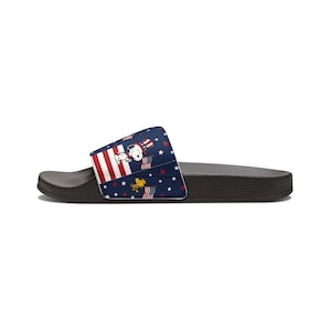 Sandalias tipo chancla con la bandera estadounidense y diseño de gato / Sandalias de piscina con estrellas y rayas