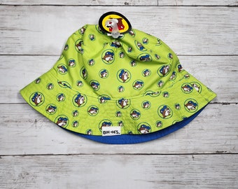 Buc-ees Lime Green Blue Brown Reversible Bucket Hat Youth