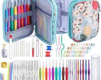 Juego de 96 ganchos de crochet con caja de almacenamiento para agujas de tejer, kit de agujas de tejer, juego de accesorios para herramientas de tejido DIY para principiantes