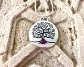 February Birth Month Celtic Silver TREE of LIFE Necklace, Amethyst Necklace,February Swarvoski Necklace