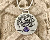 June Swarovski Light Amethyst Birth Month Silver TREE of Life Necklace,Celtic Tree of Life Necklace, Irish Silver Tree of Life Necklace