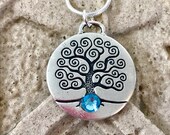 March Birth Month Celtic Silver TREE of LIFE Aquamarine Swarovski Necklace-Ireland Jewelry