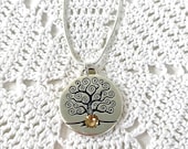 November Birth Month Celtic Silver TREE of LIFE Necklace,Topaz Swarovski Necklace,Irish Necklace