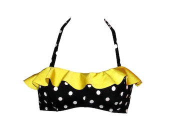 Polka Dot Flutter Top Black and Yellow