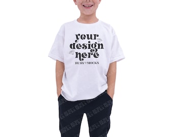 White 5000b Gildan Mockup, Gildan 5000b Mockup, Gildan Kids Mockup, Youth Mockup, Boy Mockup Gildan, Kids Shirt Mockup, T Shirt Mockup Kids