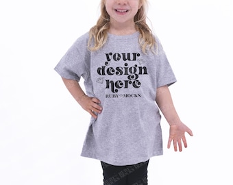5000b Sport Grey Mockup, Gildan 5000B Mock Up, Real Model Mockup, Little Girl Mockup, Girldan 5000b Sport Grey Mockup, Gildan Youth Mockup
