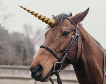 Realistic Unicorn Horn for Horses or Ponies / unicorn browband with adjustable straps / gift for horse lover / unicorn costume for horse