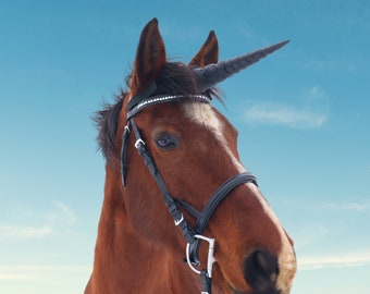 Textured Unicorn Horn for Horses and Ponies / Easy Adjustable Straps / Realistic Unicorn Horn Browband / Unicorn Corner Original Design