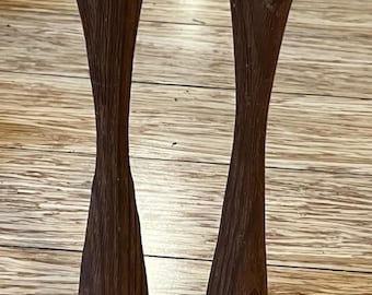 Vtg Wood Cryptomeria MCM Hourglass CandleStick Pair Set 8” Tall