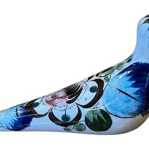 Vintage Hand Painted Tonala Mexican Folk Art Clay Pottery Bird 7&quot; Dove Colorful