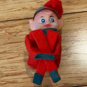 Vintage Weihnachtself Pixie Knie Hugger 21 cm Kunststoff Gesicht Verdrahtet