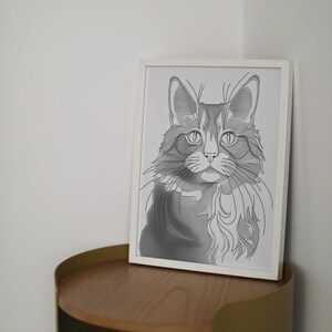 Line Drawing Black White Cat Drawing Print Poster for Wall Art - Etsy