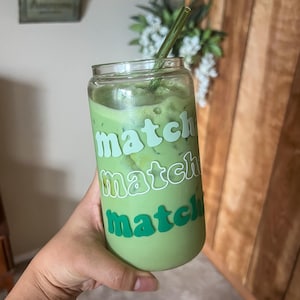 Matcha Lover&#39;s Glass Cup: 16oz Handmade Drinkware with Bamboo Lid
