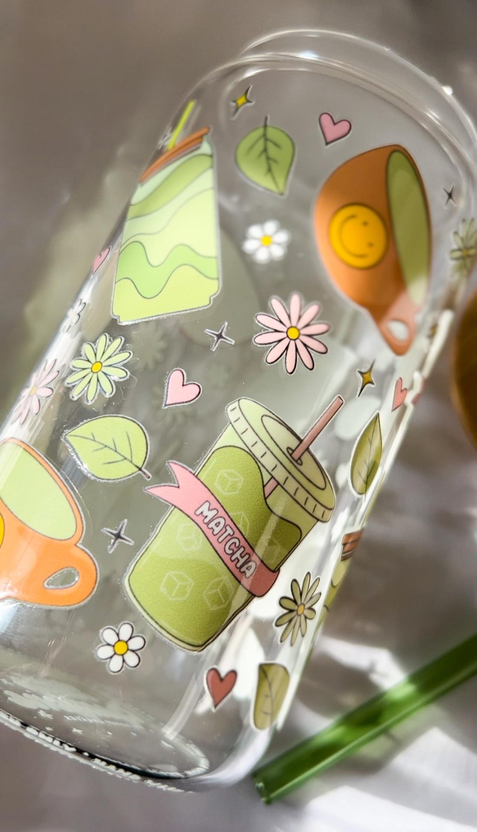 Matcha Bliss 16 OZ UVDTF Glass Cup | Handmade Glass Drinkware Cup for ...