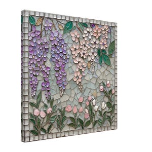 優雅なオウムの花、花とオウムのモザイクアートキャンバス、モザイク