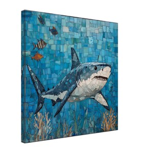 Mosaikbild eines Hais, Mosaikkunst auf Leinwand