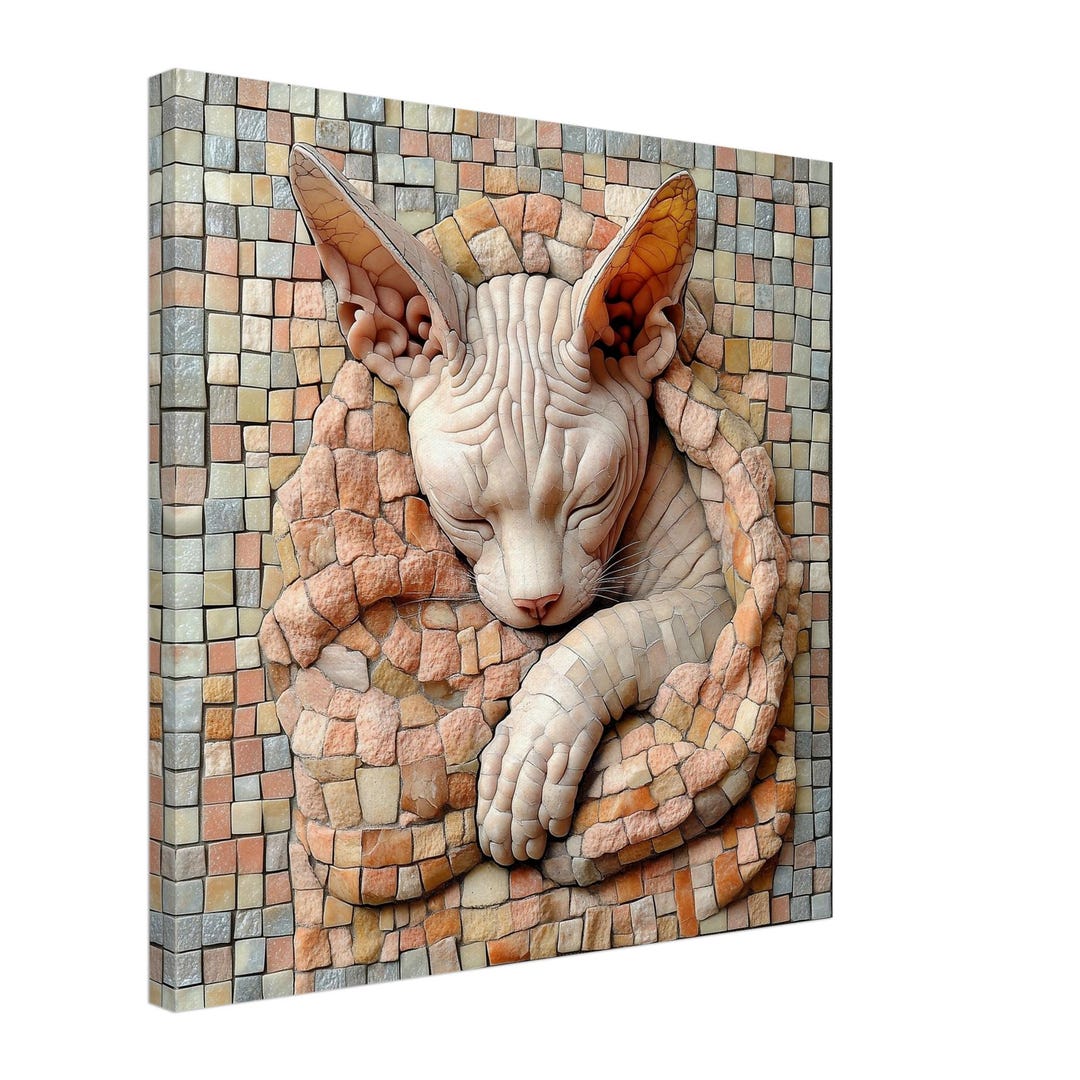 Sphynx Slumber Nest, Mosaic Artwork Canvas of a Hairless Cat Sleeping ...