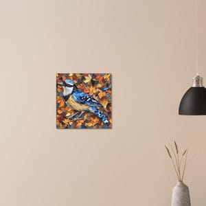 Arrendajo azul vibrante, lienzo con obra de arte en mosaico de un pájaro colorido, impresión artística en mosaico imagen 2