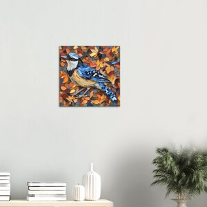 Arrendajo azul vibrante, lienzo con obra de arte en mosaico de un pájaro colorido, impresión artística en mosaico imagen 3