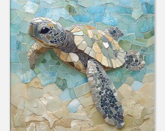 沿岸のカメ、モザイクアート作品 ウミガメのキャンバス、モザイク