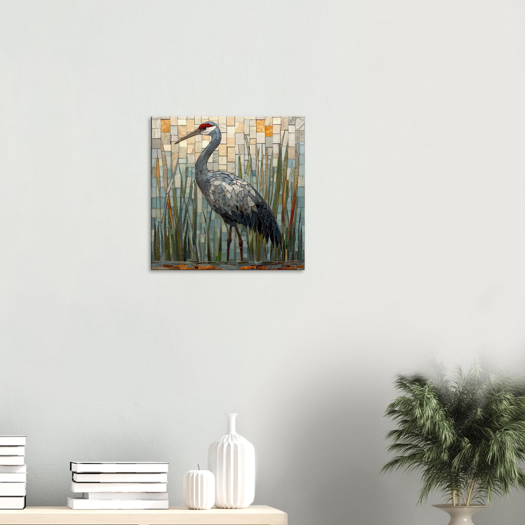 Graceful Marsh, Mosaic Artwork Canvas of a Crane in Reeds, Mosaic Tile ...