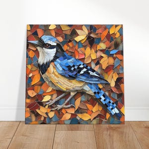 Arrendajo azul vibrante, lienzo con obra de arte en mosaico de un pájaro colorido, impresión artística en mosaico imagen 4