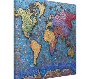Mosaico global, lienzo con ilustraciones de mosaicos del mapa del mundo, impresión artística de mosaicos