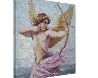 La visée de Cupidon, toile d'art en mosaïque du dieu de l'amour, impression d'art en carreaux de mosaïque