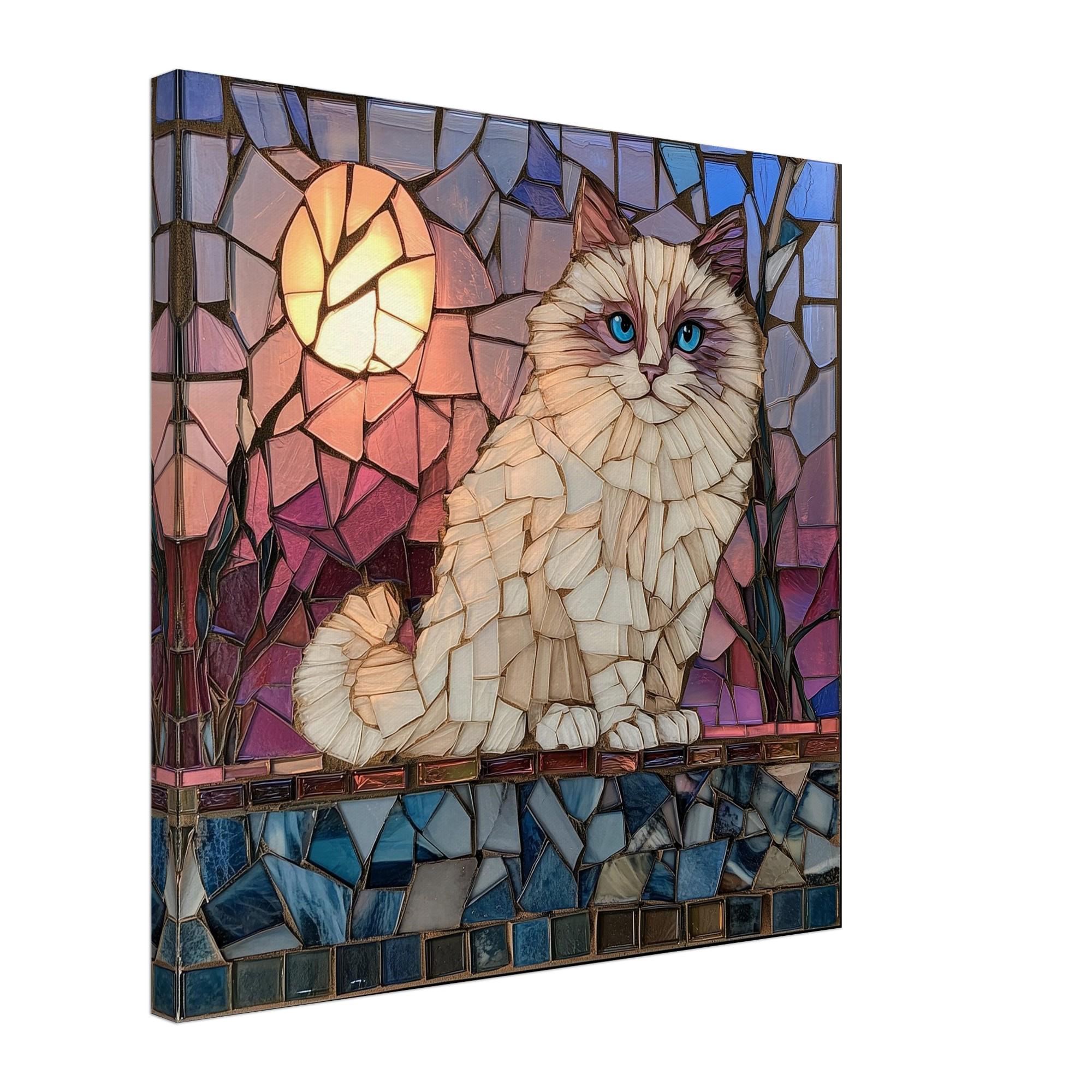 月明かりの荘厳さ、月明かりに照らされたふわふわの猫のモザイクアート