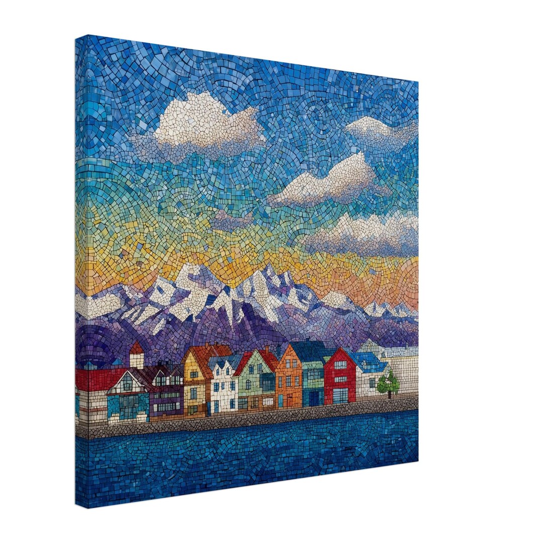 Alpine Harbor Village, Mosaic Artwork Canvas of Colorful Houses and ...