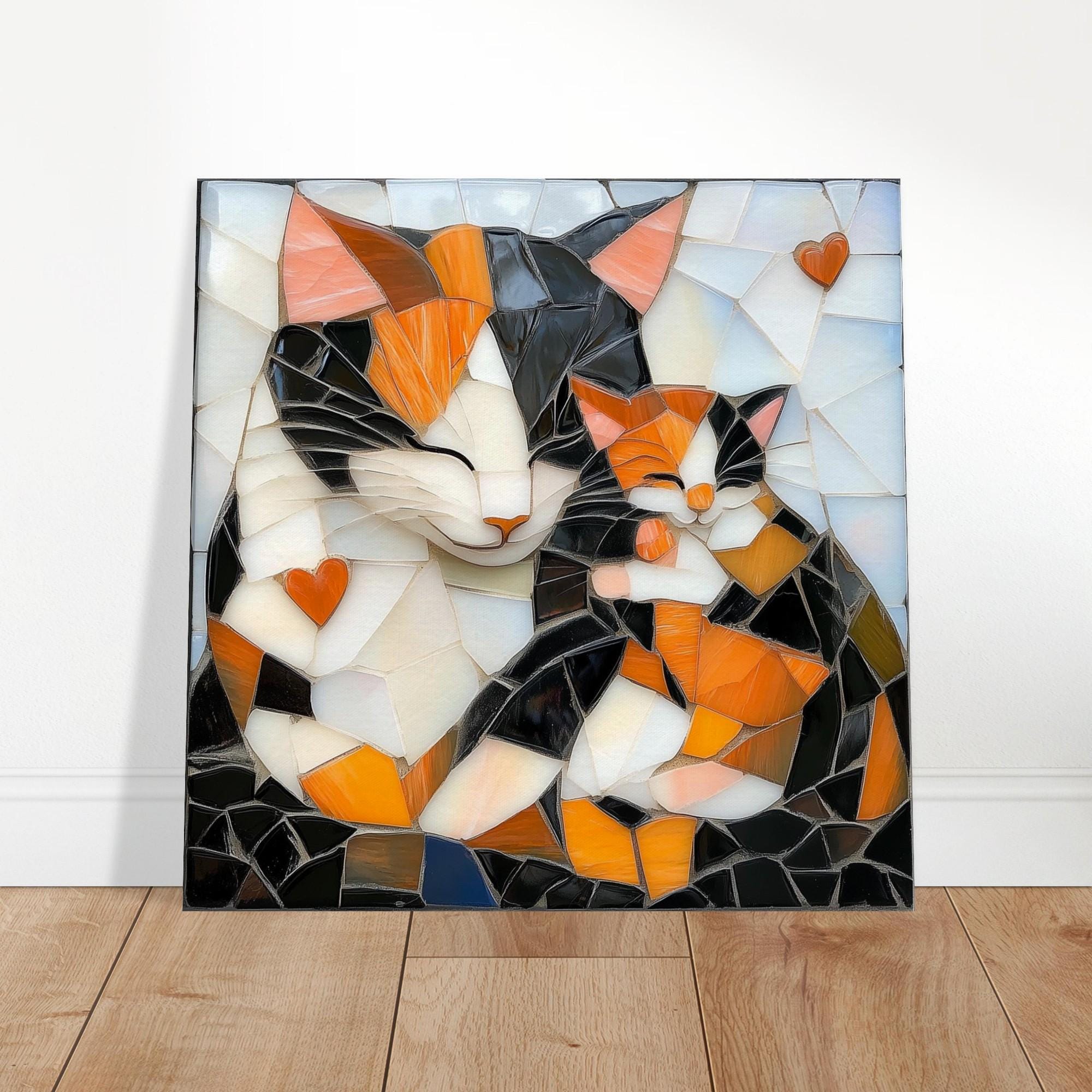 Purrfect Embrace、母猫と子猫のモザイクアートキャンバス、モザイク