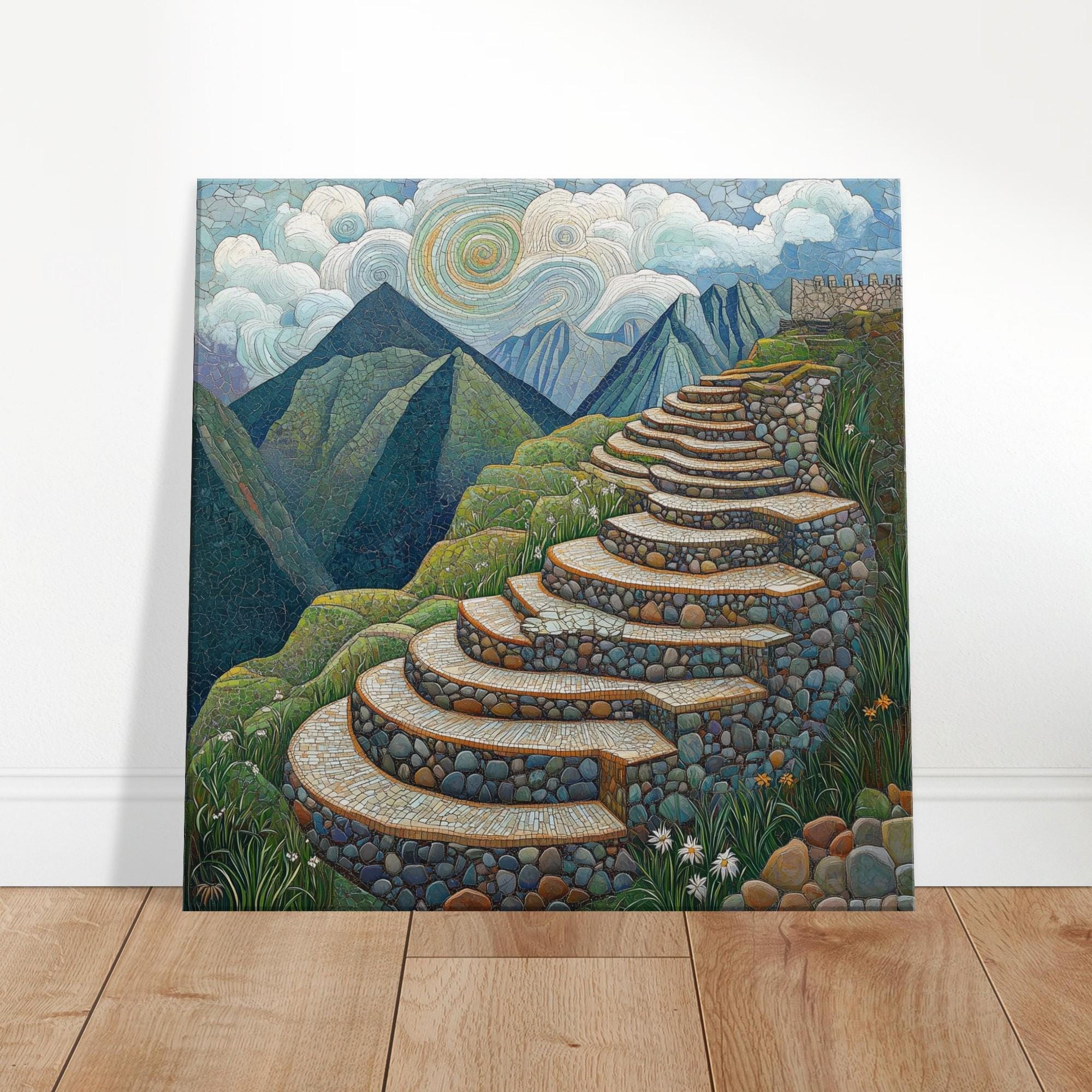 Mountain Path Mosaic, Mosaic Artwork Canvas of Stone Steps, Mosaic