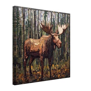 Forest Monarch, mozaïekkunstwerk Canvas van een majestueuze eland, mozaïektegels Art Print