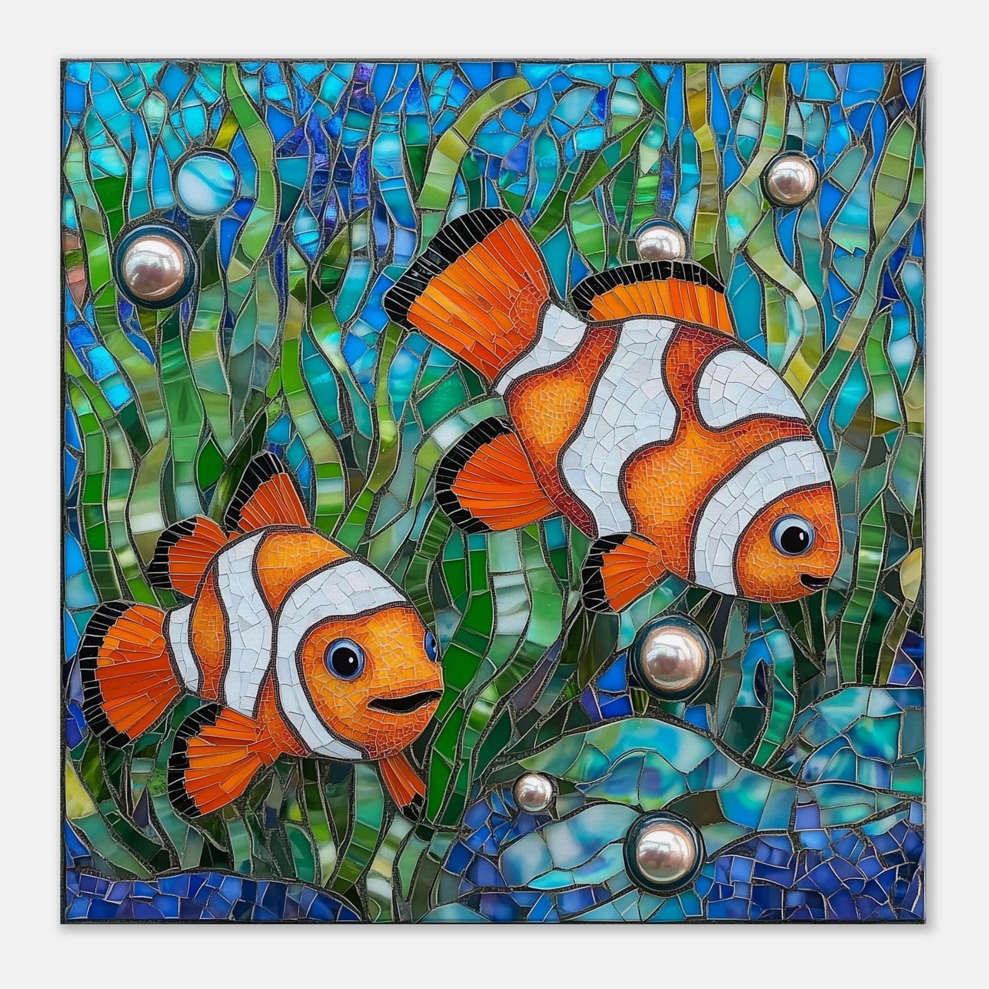 カクレクマノミのバブルプレイ、熱帯魚のモザイクアートキャンバス