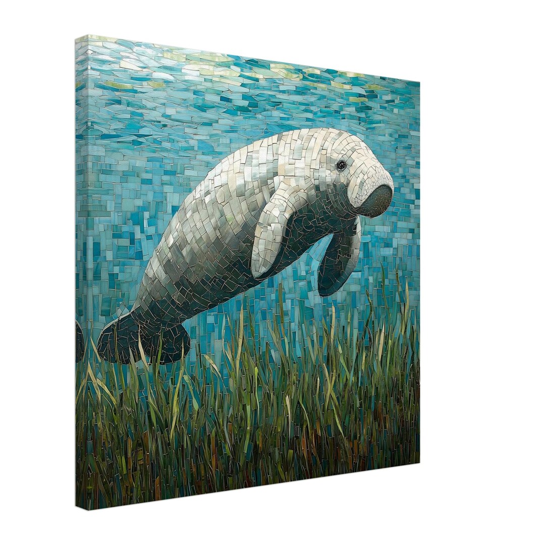 Manatee Tile Gentle Giant, Mosaic Artwork Canvas of a Manatee, Mosaic Tile Art Print ...