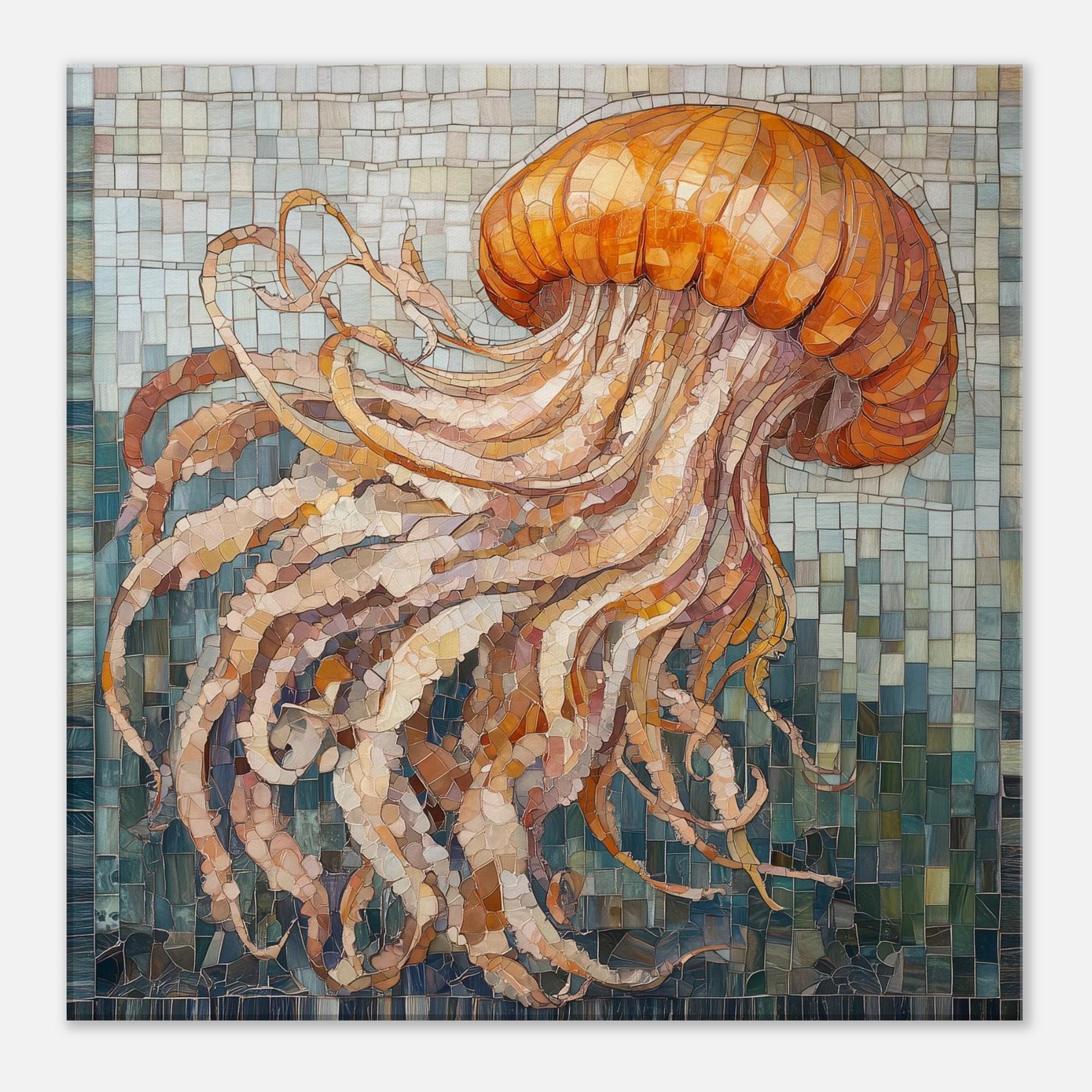 優雅なクラゲの開花、海の生き物のモザイクアートキャンバス、モザイク