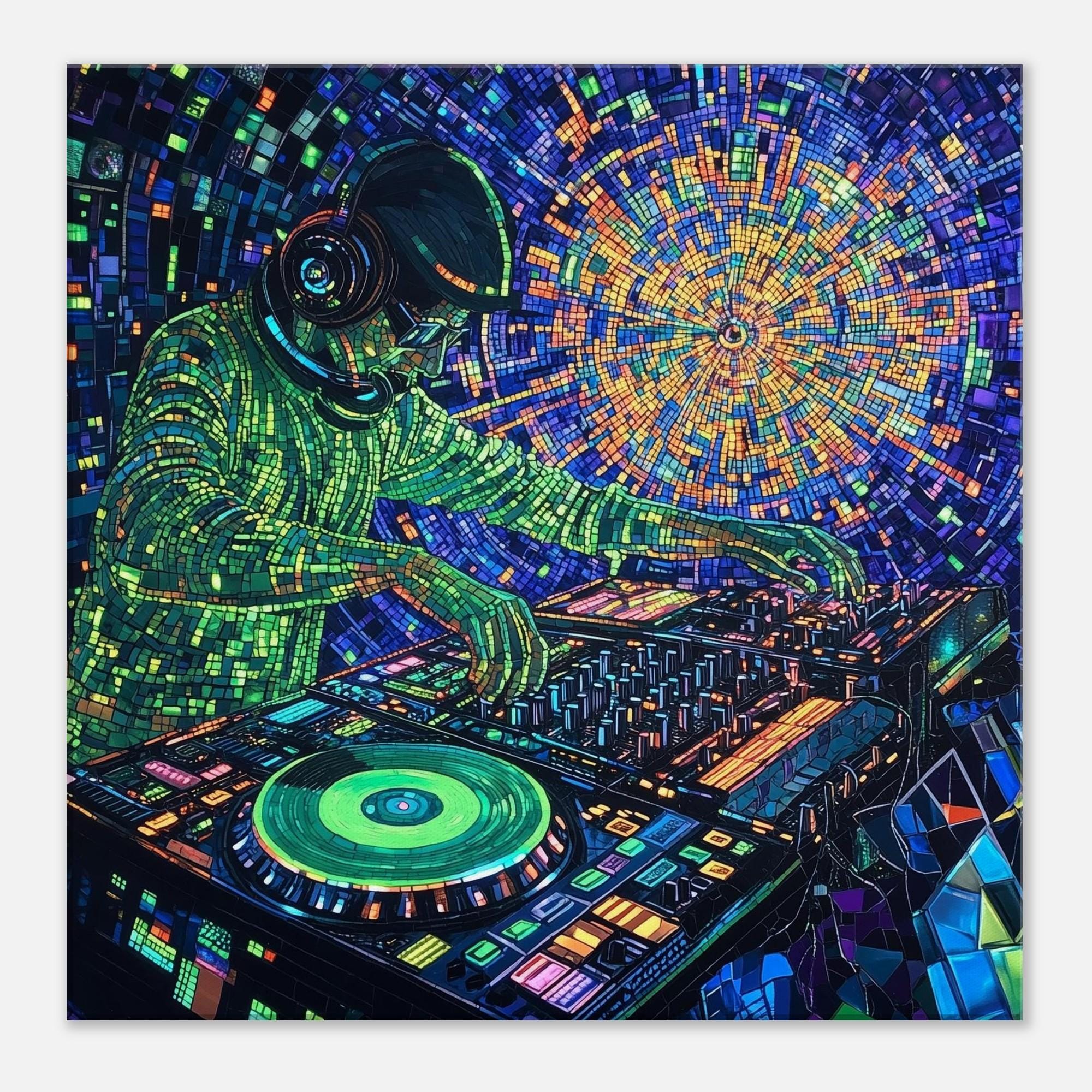 DJ Spin Mosaic, Mosaic Artwork Canvas of a DJ Mixing Music, Mosaic