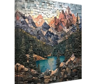 Stained Glass Mountain Mosaic Art: Lake House Decor - Etsy