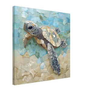 Coastal Turtle, Mosaic Artwork Canvas of a Sea Turtle, Mosaic Tile Art Print