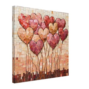 Mosaic Love Hearts, Mosaic Artwork Canvas of Floating Hearts, Mosaic Tile Art Print