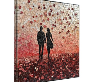 Graceful Lotus, Mosaic Artwork Canvas of a Pink Lotus Flower, Mosaic Tile Art Print