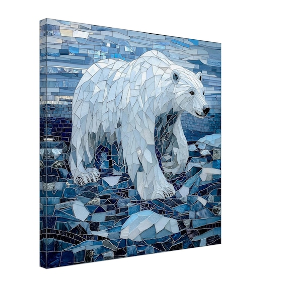 Majestic Polar Bear, Mosaic Artwork Canvas of a Polar Bear, Mosaic