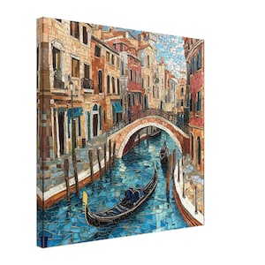 Venetian Canal Mosaic, Mosaic Artwork Canvas of Venice Gondolas, Mosaic Tile Art Print
