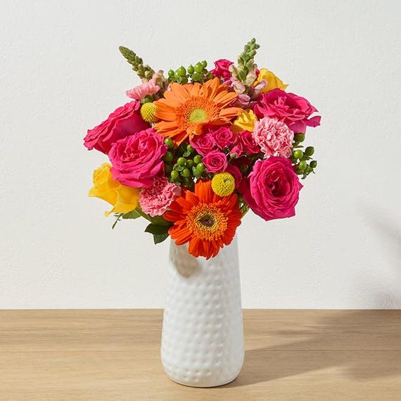 Fresh Flower Bouquet, Pink Roses, Orange Gerbera Daisies - Etsy