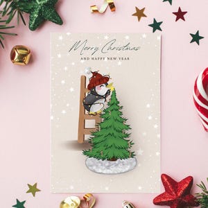 Carte de Noël | carte postale de Noël | Carte de Noël de pingouin | carte pour lui | carte pour elle | amoureux de Noël | Carte saisonnière | Carte drôle | A6