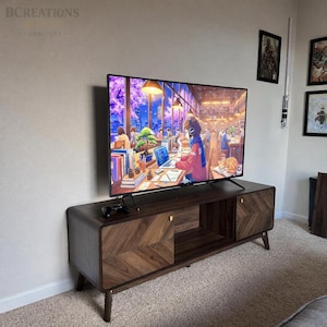 Mid Century Modern Walnut TV Stand | Tapered Legs Entertainment Console Storage