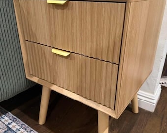 Fluted Nightstand Set of 2 | Charging Station | Wood Bedside Table with 2 Drawers