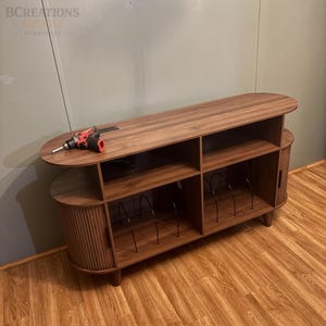 Mid Century Walnut Record Player Stand with USB Charging Station